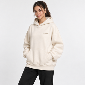 MOVA SPORTS Heavyweight Pullover Hoodie Women's Relaxed Hooded Sweatshirt <b>Extended</b> Sleeves <b>Brushed</b> Fleece 100% Organic Cotton - Product Image 3
