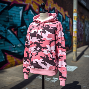 Sudadera con Capucha Rosa Camuflaje, Mezcla de Algodón, Estilo Urbano, Casual, Oversize, OEM - Product Image 2