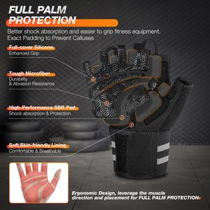 Guantes Acolchados para Levantamiento de Pesas para Atletas de CrossFit, Amortiguación de Espuma para Prevenir Callosidades, Cierre Ajustable con Gancho y Bucle - Product Image 3