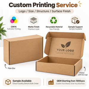 Boîte d'expédition pliable en carton ondulé kraft imprimée sur mesure avec logo, MOQ 500, OEM - Product Image 2