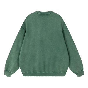 เสื้อสเวตเตอร์คอกลมวินเทจสำหรับผู้ชาย ผ้าฝ้าย 100% บาติก เนื้อหนา 420 GSM ผ้าเฟรนช์เทอร์รี่ สีพื้น ล้างสีแบบแอซิดวอช สำหรับฤดูหนาว ผู้ชายและผู้หญิง - Product Image 2