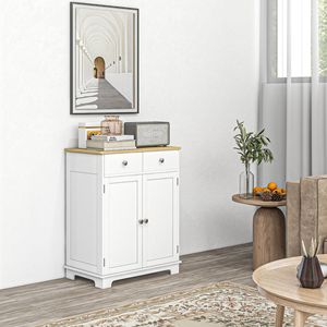 Credenza con Ripiani Regolabili e 2 Cassetti, Mobile Buffet con Piano in Legno Massello per Villa e Sala da Pranzo, Credenza da Terra - Product Image 2