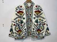 Blouson Bomber en Velours Brodé Suzani Tricoté à la Main, Style Ethnique Bohème, Hiver Matelassé Réversible, Écologique, en Laine à Motifs Lettres