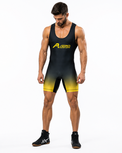 Maillot de lutte personnalisé AERO, musculation haute performance, 100% polyester 220g, coupe dégagée sans manches, imprimé par transfert thermique - Product Image 1