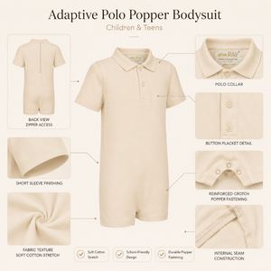 Short Sleeve Polo Bodysuit | Special Kids Sensory Clothing Inclusive Wear Cotton Stretch Zipper Closure Soft Unisex All Seasons - Product Image 3