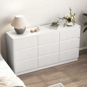 Commode à 9 tiroirs en bois de style Mid-Century Modern, grande commode au sol pour chambre à coucher, compatible avec un meuble TV long - Product Image 4