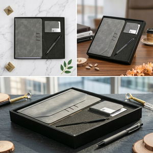 Ensemble de stylo et porte-cartes en velours gris Aurelux Premium, cadeau d'entreprise, agenda professionnel, cadeau pour employé de bureau, 192 pages, UV - Product Image 4