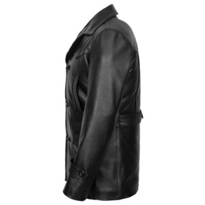 Custom 100% <b>Mens</b> Genuine Cowhide Leather Pea <b>Coat</b> <b>Double</b> <b>Breasted</b> <b>Coat</b> Classic Lapel Collar Thick Leather Dr-Who German <b>Coat</b> - Product Image 3