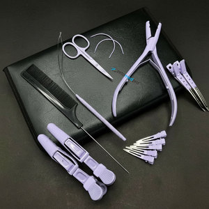 Kit d'outils pour extensions de cheveux nouées à la main, écologique, en acier inoxydable, avec pince à 2 trous, ciseaux, pinces de sectionnement et pinces crocodiles, boucle - Product Image 2