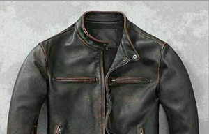 Veste moto en cuir véritable pour homme, écologique, col en V, noir, col rabattu, fermeture éclair, coupe classique, vêtements d'hiver - Product Image 2