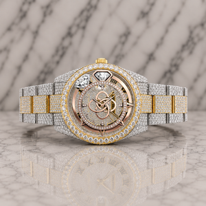 Montre de luxe pour homme en acier inoxydable, mouvement à quartz, boîtier rond de 41 mm, cadran analogique, entièrement sertie de pierres, fermoir déployant - Product Image 1