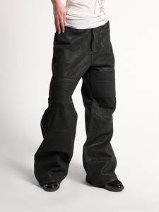 Jean en denim ciré pour homme, coupe large, taille mi-haute, couleur unie, en coton, décontracté, avec braguette boutonnée, en tissu tissé, grandes tailles - Product Image 3