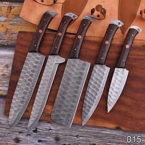 Hand Forged Damascus Steel 5-Piece Full Tang Ambidextrous Modern Dark African Wood Handle Chef <b>Knife</b> <b>Set</b> Leather Bag OEM/ODM - Product Image 1