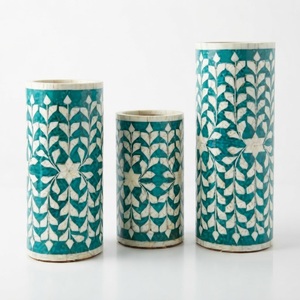 Green Bone Inlay Flower <b>Vase</b> Luxury Geometric Pattern Tabletop Resin Flower Pot Customized Color and Size <b>Mosaic</b> Cylinder <b>Vases</b> - Product Image 2