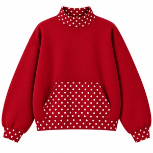Women Mockneck <b>Sweat</b> <b>Top</b> Polka Dot Collar Design Polka Dot Bottom Cuff Detail Relaxed Oversized Fit Modern Long Sleeve Apparel - Product Image 4