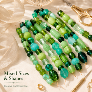 Cuentas de Vidrio Transparentes Verdes con Diseño Artístico, Tamaños Variados, Formas Únicas, Hilo de 10 Pulgadas, para Creación de Joyería DIY, Arte Creativo y Moda - Product Image 4