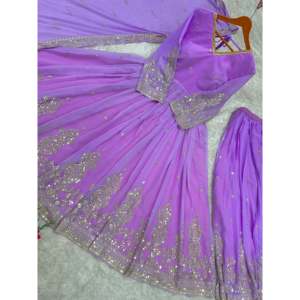 Designer Handmade A-<b>Line</b> Anarkali Gown and <b>Pant</b> with Dupatta Empire Waistline Party Wear Look - Product Image 2