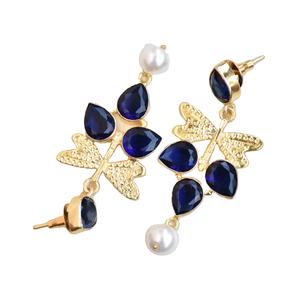 Pendientes de Mariposa de Latón Natural con Piedras Semipreciosas Naturales de Primera Calidad, Acabado Chapado en Oro de 18K, Hipoalergénicos, Seguros de Usar, Unisex - Product Image 4