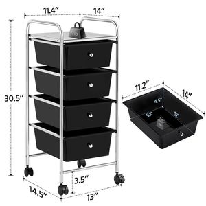Chariot de rangement à roulettes avec 4 tiroirs en plastique sur roulettes, cadre en métal noir pour cuisine, salon ou extérieur - Product Image 4