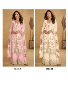 Party Wear New Collection Chinon Digital Print With Embroidery Sequence And Hand Mirror Work <b>Top</b> With Palazzo And Dupatta - Product Image 2