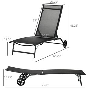 Sdraio da Esterno a 2 Pezzi con Ruote, 5 Posizioni Regolabili, Sedia Prendisole per Patio, Spiaggia, Giardino o Piscina - Product Image 3