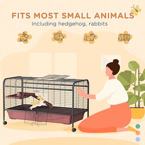 Gabbia per piccoli animali da 48 pollici con ruote, piattaforma, rampa e casetta per conigli o furetti, include mangiatoia - Product Image 4