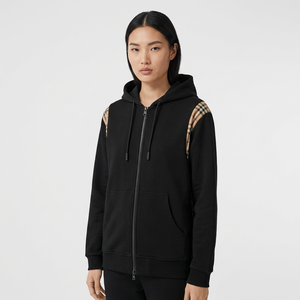 Herren Schwarzer Reißverschluss-Hoodie mit Karierten Schulterpaneelen Regular Fit Lässiger Sweatshirt - Product Image 4
