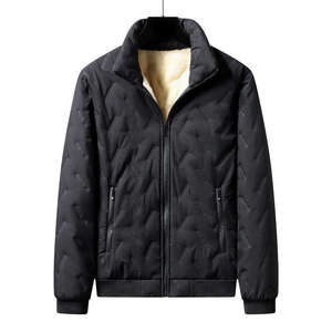 Veste matelassée noire pour homme, col montant, fermeture éclair, doublure polaire, coupe-vent, vêtement décontracté d'hiver, coupe régulière - Product Image 1