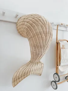 Beautiful <b>Large</b> Mermaid Tail Shaped <b>Wall</b> <b>Decor</b> Rattan Decorate Kid Nursery Room Handcrafted Woven Wicker Hanging Art - Product Image 3