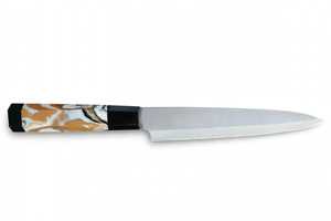 Couteau utilitaire de cuisine artisanal de style japonais avec manche octogonal en résine marbrée - Product Image 5