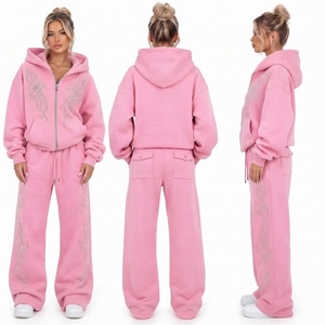 Rhinestone Printed <b>Women</b> Oversized Zipper Hoodie Baggy <b>Sweat</b> <b>Pants</b> Heavyweight Cotton Fleece Hooded Tracksuit Streetwear <b>Women's</b> - Product Image 5