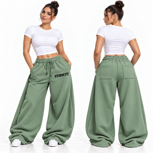 Women's Orange Wide Leg Customized Fleece Cargo Pants Mid <b>Waist</b> <b>Elastic</b> Drawstring Regular Fit Full Length Streetwear <b>Trouser</b> - Product Image 5