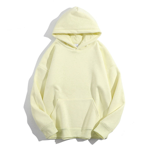 Sudadera con Capucha Unisex Extra Grande, Color Amarillo Claro Sólido, Forro Polar, Estilo Casual para Otoño, Corte Regular, Diseño con Bolsillos Tejidos - Product Image 1