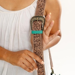 Hand Tooled Leather Turquoise Floral Large Tote Bag For Women Western Embossed Genuine Leather Handbag <b>Concealed</b> Carry Tote Bags - Product Image 6