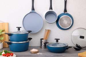 Juego de Cacerolas Antiadherentes de Aluminio con Tapa de Vidrio, Aptas para Gas e Inducción, Estilo Americano, Duraderas, Ecológicas, con Soportes para Ollas Incluidos - Product Image 5