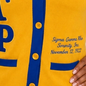 เสื้อคาร์ดิแกน SGRHO สีน้ำเงินสำหรับผู้หญิง ลายตัวอักษรกรีก ติดกระดุม ผ้าถัก สไตล์ลำลอง แฟชั่นมหาวิทยาลัย เสื้อคลุมคาร์ดิแกนแบบสั่งทำ - Product Image 5