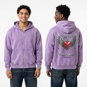 Sudadera con capucha personalizada para hombre, con lavado ácido, desgastada y rasgada, estilo streetwear, de tejido grueso, color gris carbón, con gráfico de Cupido vendado, de forro polar. - Product Image 5