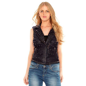 Plus Size <b>Women's</b> Fashionable Cowhide Leather <b>Waistcoat</b> Sleeveless Motorbike Vest Fur Decoration Breathable Outer Wear - Product Image 1