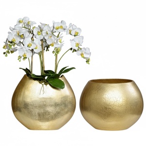 Florero Decorativo de Alta Calidad para Mesa, Diseño Antiguo, Dorado, de Aluminio Martillado, Redondo, para Adorno de Sala de Estar - Product Image 1