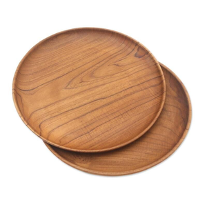 Round Eco-Friendly Wooden Dining Plates Classic Polished Handmade Plate <b>Set</b> Dishwasher & <b>Microwave</b> Safe by blossom craft india - Product Image 2