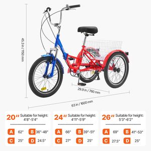 Triciclo Plegable para Adultos de 20 Pulgadas y 7 Velocidades, de Acero al Carbono, con Canasta Grande Ajustable - Product Image 2