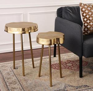 Modern <b>Gold</b> Metal Side <b>Tables</b> with Scalloped Tops Contemporary Living Room Accent Furniture - Product Image 3
