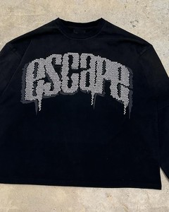 เสื้อยืดพิมพ์ลายแขนยาวสองชั้นประดับเพชรเทียมสไตล์ Y2K ทรงโอเวอร์ไซส์สำหรับผู้ชาย - Product Image 2