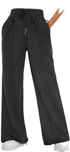 โลโก้และดีไซน์แบบกำหนดเองสำหรับกางเกงวอร์มขาบานสำหรับผู้หญิง-กางเกงจ็อกเกอร์ทรงหลวมแบบมีเชือกผูกเอวและดีไซน์ด้านหน้าเรียบ - Product Image 6