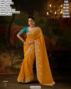GHARANA Yellow Viscose Saree with Zari Embroidery Silk <b>Blouse</b> for Women Wedding Occasion Wrinkle Free Moisture Wicking KS-5681 - Product Image 1