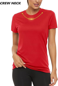 Womens <b>Red</b> Athletic T Shirt Breathable Lightweight Fitness Workout Activewear <b>Top</b> - Product Image 3