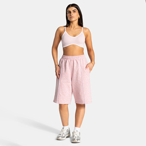 Shorts Bermuda de Mujer de Primera Calidad con Logotipo Bordado, Estampado de Leopardo Rosa con Ribete Blanco, Jorts Largos - Product Image 1