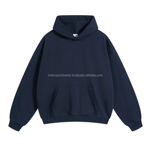 Sweat-shirt à capuche unisexe surdimensionné, couleur unie, en molleton de coton, décontracté, pour l'automne, avec poche, manches classiques, style tricoté - Product Image 1
