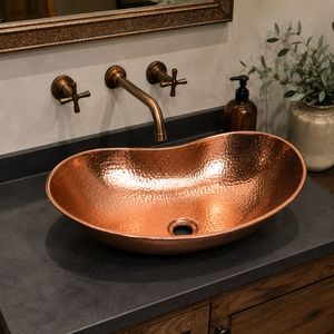 Lavabo Ovalado de Cobre Martillado Hecho a Mano para Baño, Lavabo de Encimera de Lujo, Fabricante Mayorista OEM ODM - Product Image 5