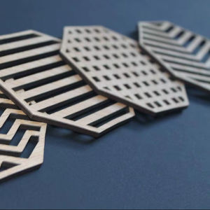 <b>Wooden</b> Trivet Set with Geometric Design Heat Resistant <b>Table</b> Protector for Hot Pots Stylish Kitchen Dining Decor - Product Image 2